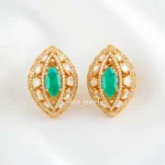 Green Gold Plated Kundan Earrings- EAR002865