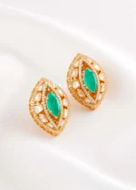 Green Gold Plated Kundan Earrings- EAR002865 - Image 2