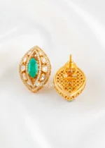 Green Gold Plated Kundan Earrings- EAR002865 - Image 3