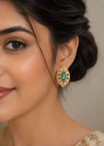 Green Gold Plated Kundan Earrings- EAR002865 - Image 4