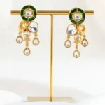 Green Gold Plated Kundan Earrings- EAR002900