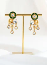 Green Gold Plated Kundan Earrings- EAR002900