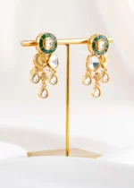 Green Gold Plated Kundan Earrings- EAR002900 - Image 2
