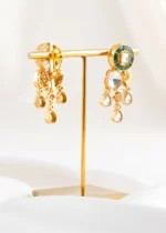 Green Gold Plated Kundan Earrings- EAR002900 - Image 3