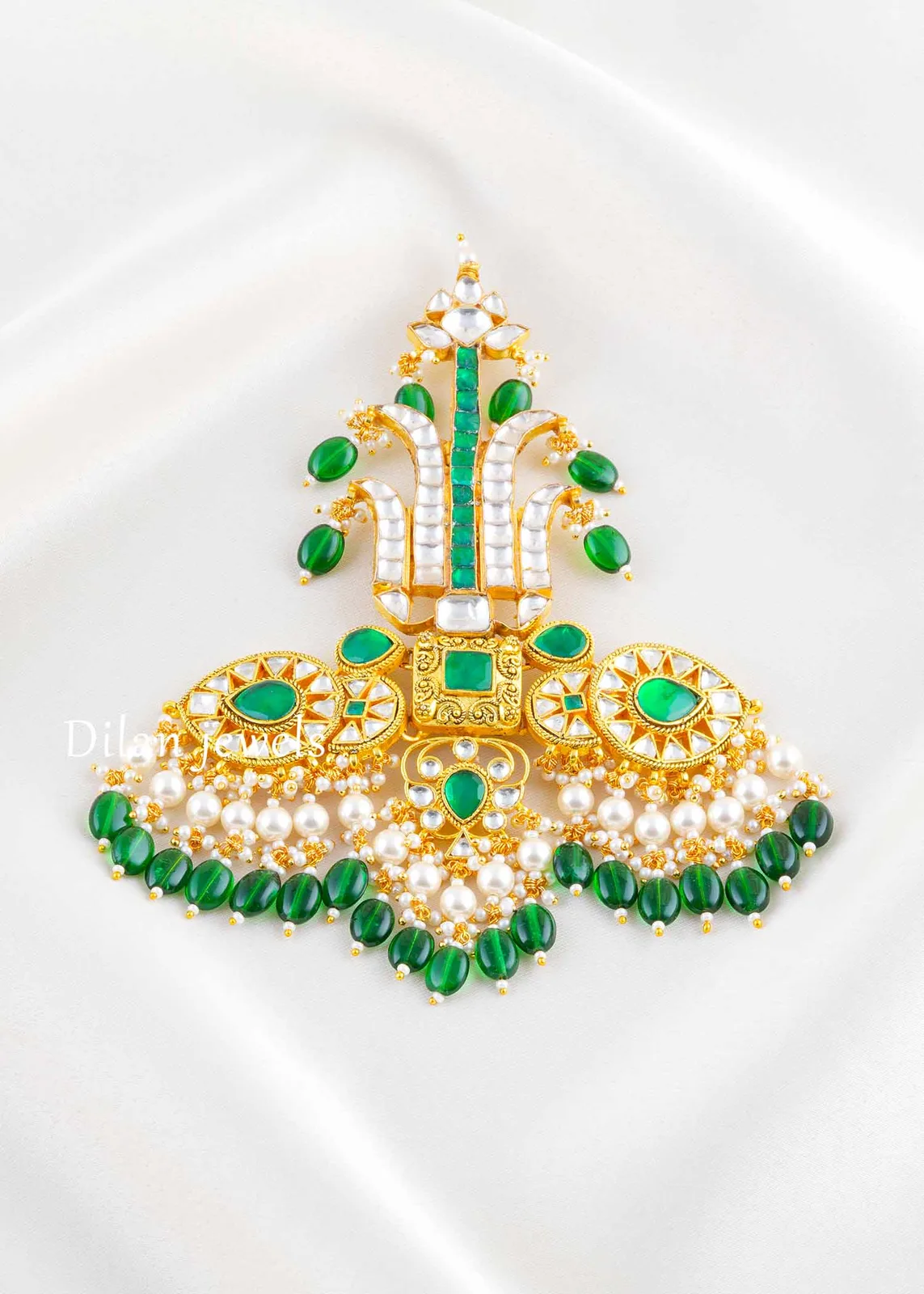 Green-Gold-Plated-Kundan-Kalgi-KALGI2766 Green Gold Plated Kundan Kalgi- KALGI2766 - Image 1