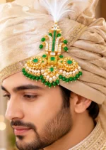Green Gold Plated Kundan Kalgi- KALGI2766 - Image 4