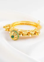 Green Gold Plated Kundan, Traditional Bracelet- BRA002905 - Image 3