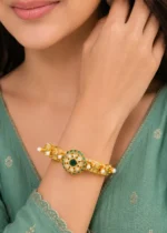 Green Gold Plated Kundan, Traditional Bracelet- BRA002905 - Image 4