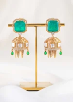 Green Gold Plated Kundan, Traditional, Diamond Earrings- EAR002845