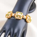 Green Gold Plated Moissanite Polki Bracelet- BRA002860