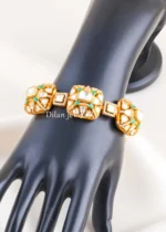 Green Gold Plated Moissanite Polki Bracelet- BRA002860