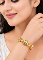 Green Gold Plated Moissanite Polki Bracelet- BRA002860 - Image 4