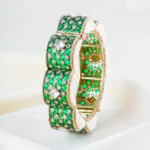 Green Kundan Scalloped Bracelate with Pearls (Yellow Gold) BRA002478
