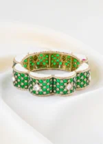 Green Kundan Scalloped Bracelate with Pearls (Yellow Gold) BRA002478 - Image 2