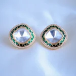 Green Meena Kundan Earrings (Yellow Gold) EAR000847