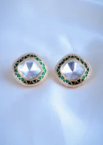 Green Meena Kundan Earrings (Yellow Gold) EAR000847