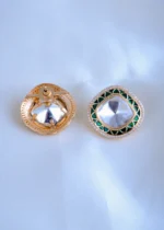 Green Meena Kundan Earrings (Yellow Gold) EAR000847 - Image 3