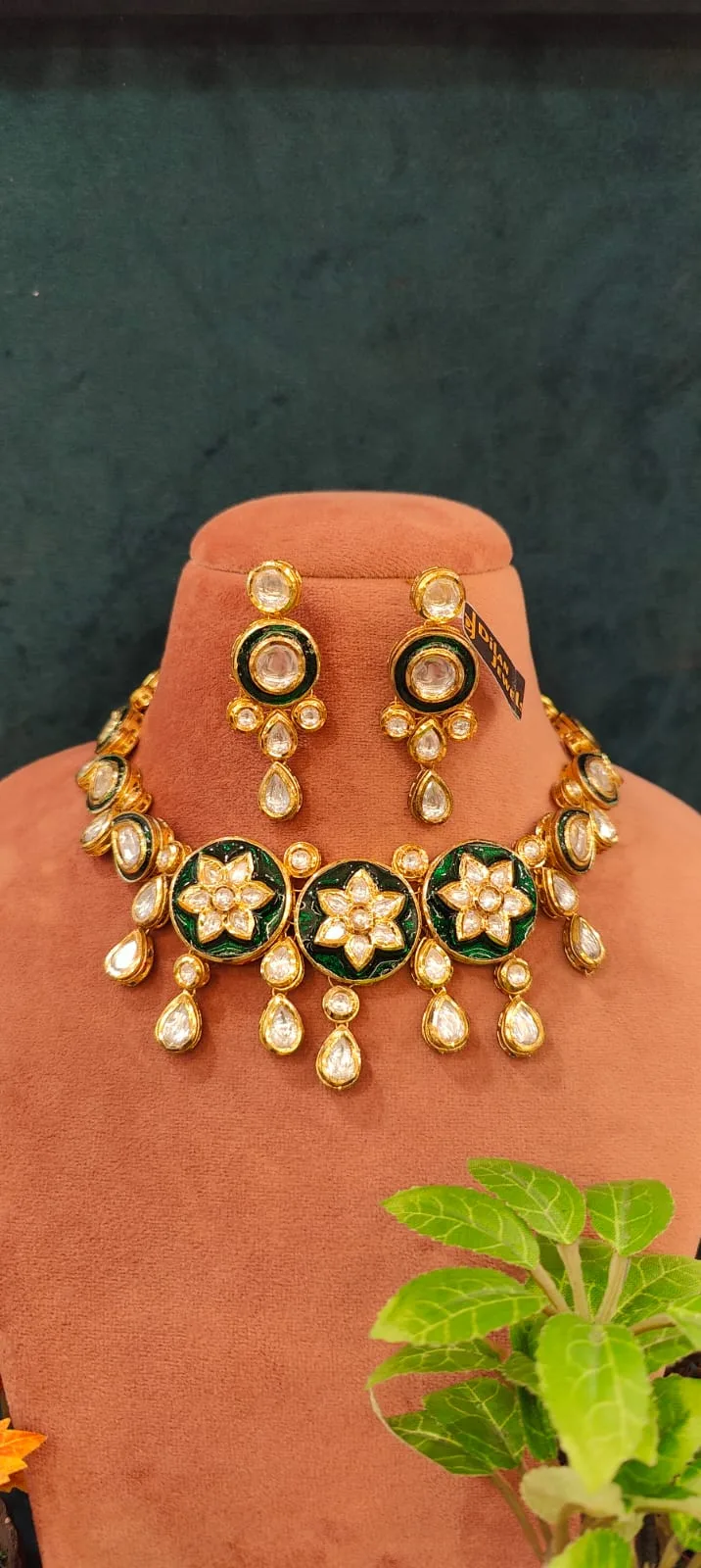 Green-Meena-Kundan-Necklace-Set-NEC12012301a Green Meena Kundan Necklace Set- NEC12012301 - Image 1