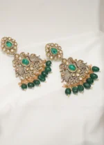 Green Moissanite Polki Danglers (Victorian Gold) EAR000634 - Image 2