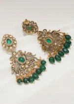 Green Moissanite Polki Danglers (Victorian Gold) EAR000634 - Image 3