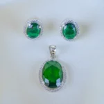 Green Oval locket Set (Silver) PSET01356