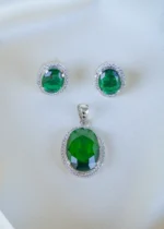 Green Oval locket Set (Silver) PSET01356