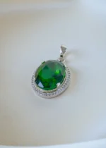 Green Oval locket Set (Silver) PSET01356 - Image 3
