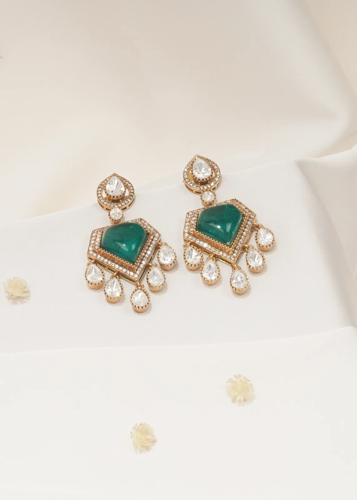Green-Polki-Earrings-Victorian-Gold-EAR000559a Green Polki Earrings (Victorian Gold) EAR000559 - Image 1