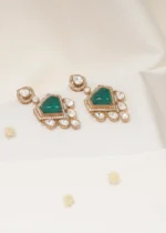 Green Polki Earrings (Victorian Gold) EAR000559 - Image 3