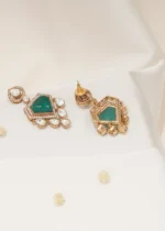 Green Polki Earrings (Victorian Gold) EAR000559 - Image 4