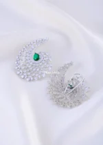 Green Royale Halo Drops (Silver) EAR002187 - Image 3