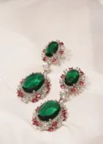 Green & Ruby Earrings (Silver) EAR000445