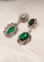 Green & Ruby Earrings (Silver) EAR000445 - Image 2