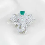 Green Silver Plated Diamond Brooch- BRO002778