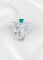 Green Silver Plated Diamond Brooch- BRO002778