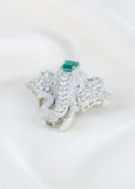 Green Silver Plated Diamond Brooch- BRO002778 - Image 2
