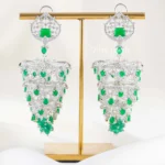 Green Silver Plated Diamond Earrings- EAR002847