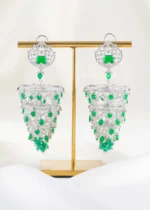 Green Silver Plated Diamond Earrings- EAR002847