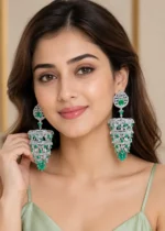 Green Silver Plated Diamond Earrings- EAR002847 - Image 4