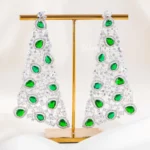 Green Silver Plated Diamond Earrings- EAR002848