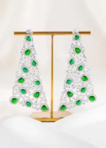 Green Silver Plated Diamond Earrings- EAR002848