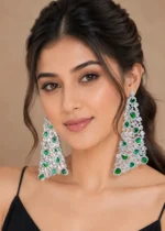Green Silver Plated Diamond Earrings- EAR002848 - Image 4