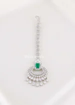 Green Silver Plated Diamond Maangtika- ACC002805 - Image 2