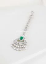 Green Silver Plated Diamond Maangtika- ACC002805 - Image 3