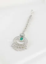 Green Silver Plated Diamond Maangtika- ACC002805 - Image 4