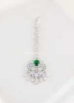 Green Silver Plated Diamond Maangtika- ACC002807 - Image 2