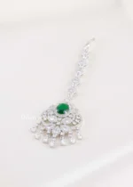 Green Silver Plated Diamond Maangtika- ACC002807 - Image 3