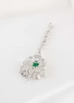 Green Silver Plated Diamond Maangtika- ACC002807 - Image 4