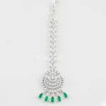 Green Silver Plated Diamond Maangtika- ACC002812