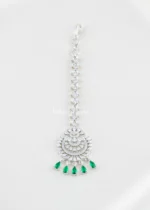 Green Silver Plated Diamond Maangtika- ACC002812